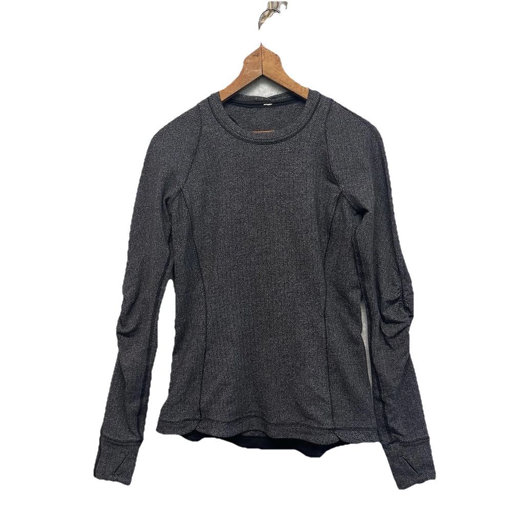 Lululemon Sweatshirt Women's Sz 8 Heathered Black Pocket Long Sleeve Runderful
